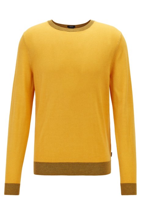 Regular-fit melange sweater in virgin wool and silk, Yellow