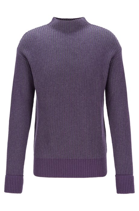 Relaxed-fit sweater with two-tone rib structure, Dark Purple