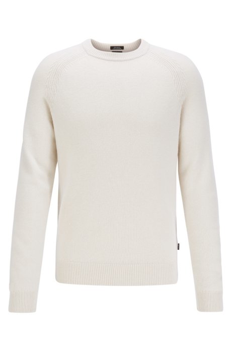 Regular-fit sweater in cashmere with crew neckline, White