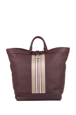 BOSS - Large tote bag in leather with striped trim