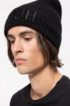 Wool beanie with turnback hem and reversed logo, Black