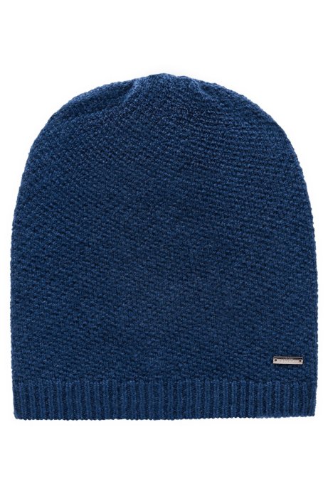 Knitted beanie in pure cashmere with signature hardware, Dark Blue