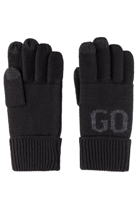 Wool-blend touchscreen gloves with logo jacquard, Black
