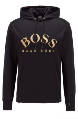 Hooded sweatshirt with curved logo 