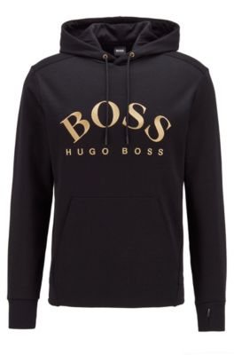 BOSS - Felpa con cappuccio con logo arrotondato e tasca nascosta