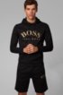 Hooded sweatshirt with curved logo artwork and hidden pocket, Black
