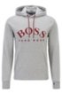 Hooded sweatshirt with curved logo artwork and hidden pocket, Light Grey
