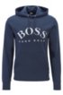 Hooded sweatshirt with curved logo artwork and hidden pocket, Dark Blue