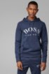 Hooded sweatshirt with curved logo artwork and hidden pocket, Dark Blue
