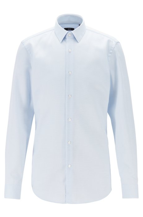 Slim-fit shirt in stain-resistant structured Swiss cotton, Light Blue