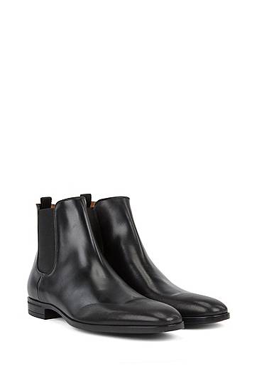 Hugo Boss Chelsea Boots In Burnished Leather With Laser-cut Details In Black