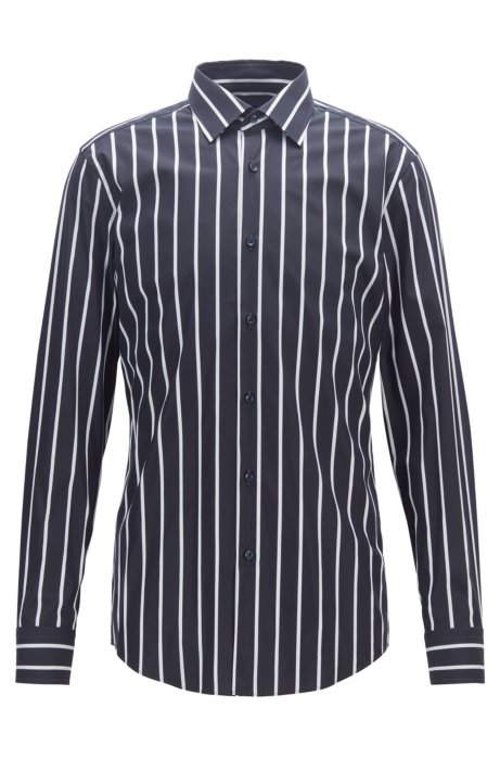Travel Line slim-fit shirt with twill stripes, Dark Blue