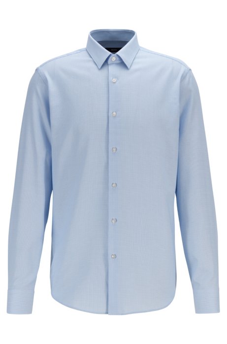Regular-fit shirt in micro-structured cotton, Light Blue