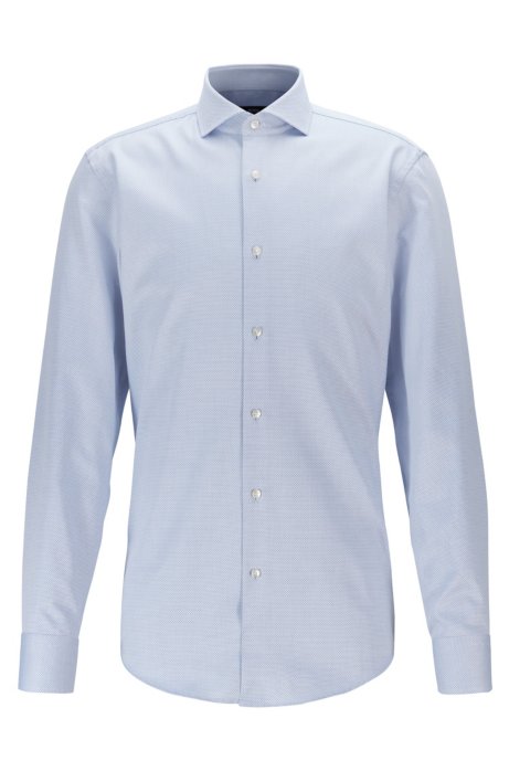Slim-fit Italian-cotton shirt with all-over structure, Blue