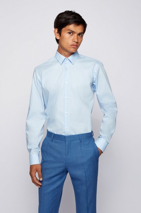 Regular-fit shirt in easy-iron cotton, Light Blue