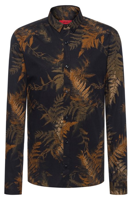 Extra-slim-fit shirt in leaf-print cotton, Patterned