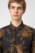 Extra-slim-fit shirt in leaf-print cotton, Patterned