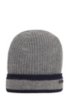 Ribbed beanie hat in wool with contrast trim, Grey