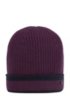 Ribbed beanie hat in wool with contrast trim, Dark Purple