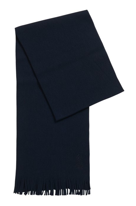 Structured-knit oversized scarf in pure wool, Dark Blue