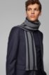 Fringed scarf in virgin wool with vertical stripe, Grey