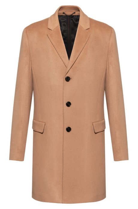 Slim-fit coat in pure cashmere with signature stitching, Beige