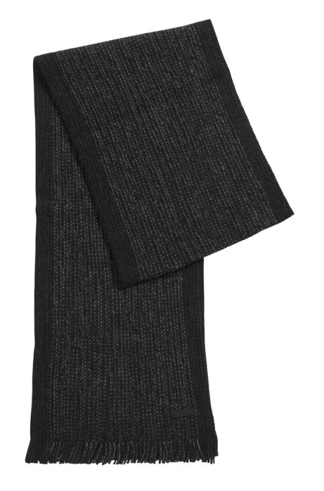 Moulin&eacute;-wool scarf with block-stripe border, Open Grey