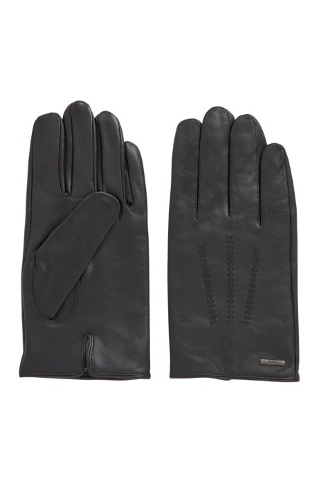 Lined gloves in nappa leather with stitched details, Black