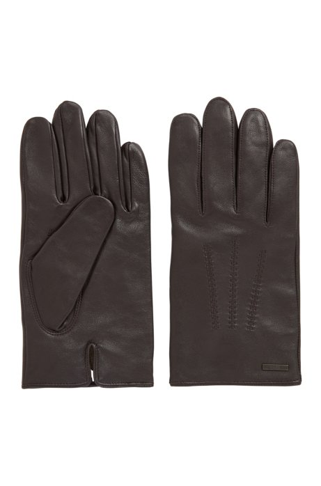 Lined gloves in nappa leather with stitched details, Dark Brown