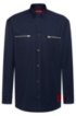 Oversized-fit shirt in cotton with zipped chest pockets, Dark Blue