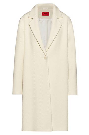 Hugo Relaxed-fit Single-button Coat In A Wool Blend In Natural