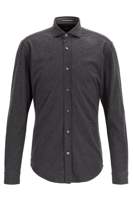 Slim-fit shirt in melange jersey, Dark Grey
