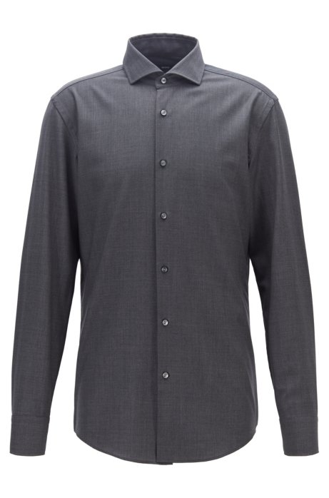 Slim-fit shirt in traceable merino wool, Anthracite