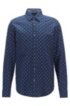 Regular-fit shirt with multi-coloured print on dobby cotton, Dark Blue