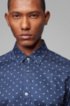 Regular-fit shirt with multi-coloured print on dobby cotton, Dark Blue