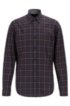 Button-down regular-fit shirt in checked cotton twill, Dark Brown