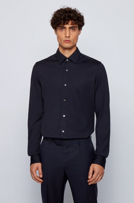 Regular-fit shirt in a cotton blend, Dark Blue