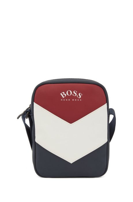 Colour-block reporter bag in rubberised faux leather, Dark Blue