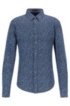 Slim-fit shirt in printed cotton piqu&eacute;, Dark Blue