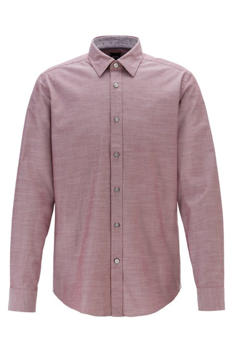 Stretch-cotton regular-fit shirt with printed inner trims, Dark Red