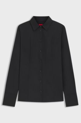 Slim-fit blouse in easy-iron poplin, Black