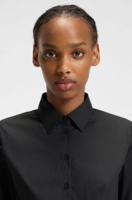 Slim-Fit Bluse aus b&uuml;gelleichter Popeline, Schwarz