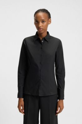 Slim-Fit Bluse aus b&uuml;gelleichter Popeline, Schwarz