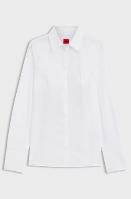 Slim-fit blouse in easy-iron poplin, White