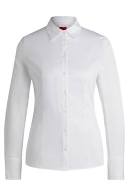 Hugo Slim-fit Blouse In Easy-iron Poplin In White