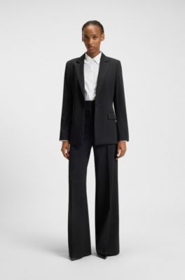 Blus i slim fit i l&auml;tt strykbar poplin, Vit