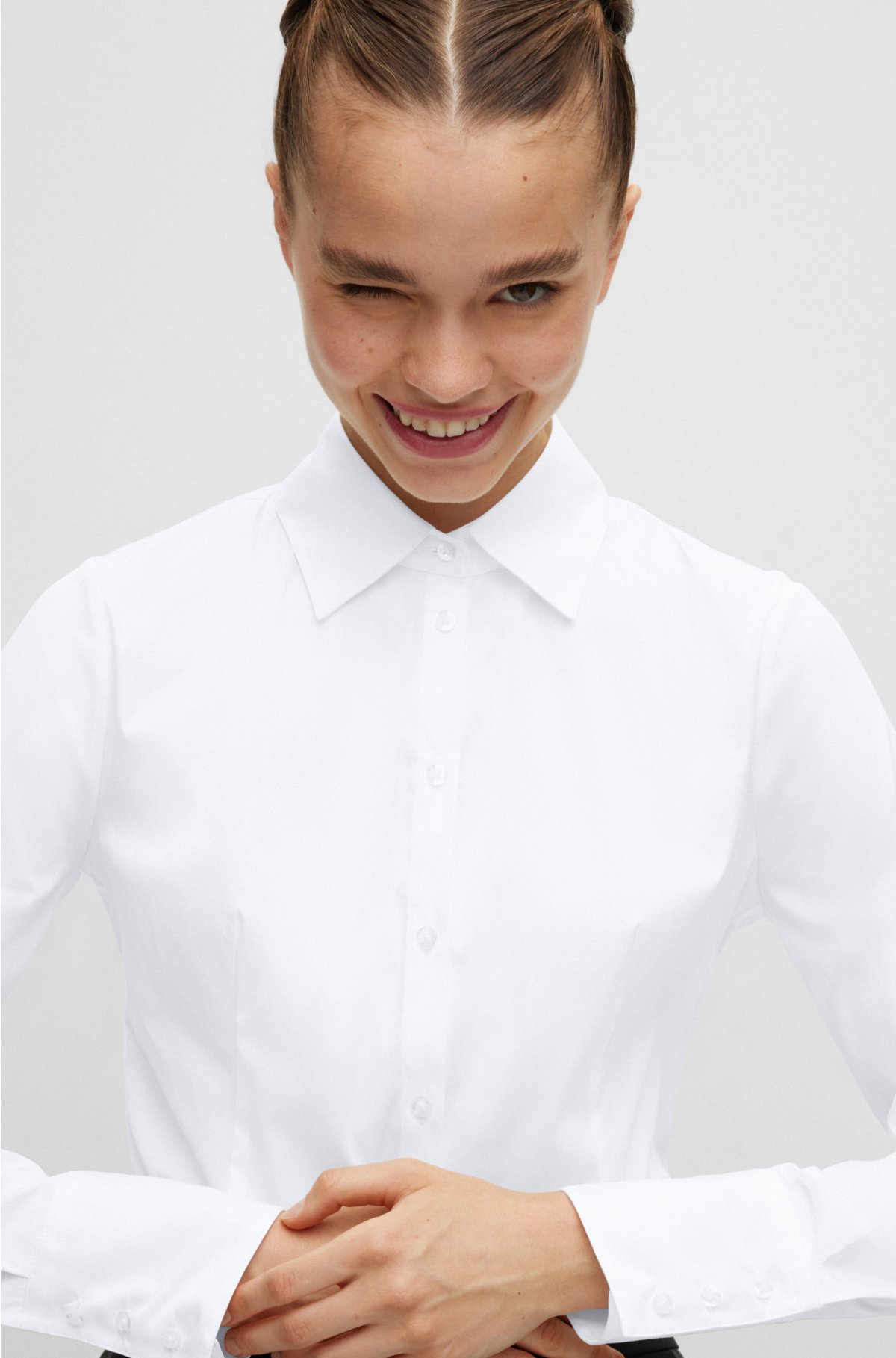 Slim-fit blouse in easy-iron poplin, White