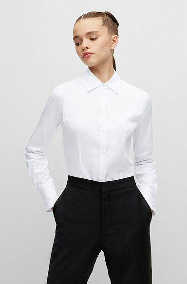 Slim-fit blouse in easy-iron poplin, White