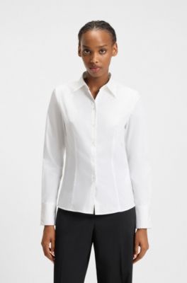 Slim-fit blouse in easy-iron poplin, White
