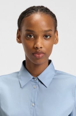 Slim-fit blouse in easy-iron poplin, Light Blue